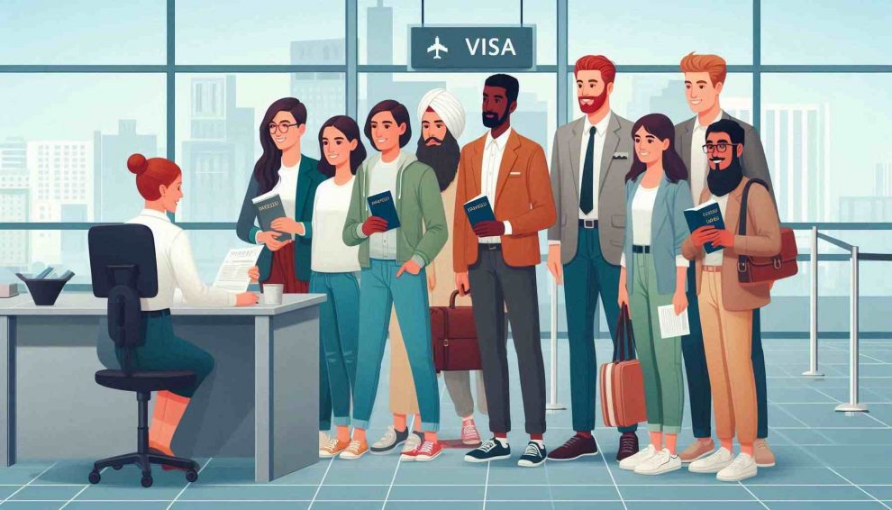 fila de personas para tramitar visas de estados unidos