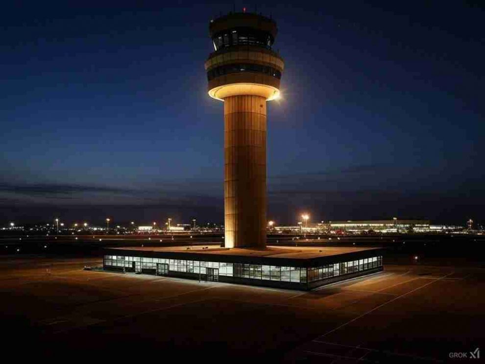 imagen torre de control de noche