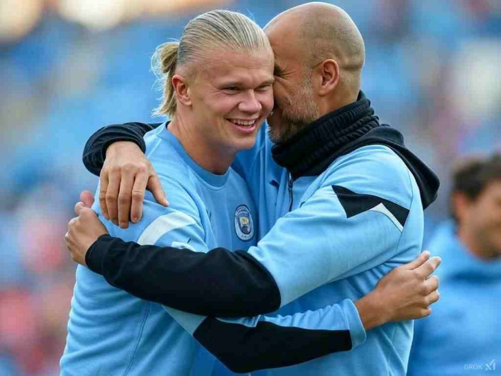 Imagen de ai. Guardiola y Haaland abrazados