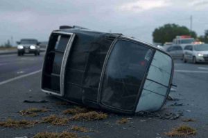 un carro volteado por accidente de tránsito