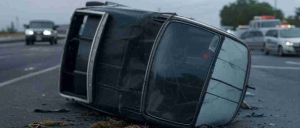 un carro volteado por accidente de tránsito