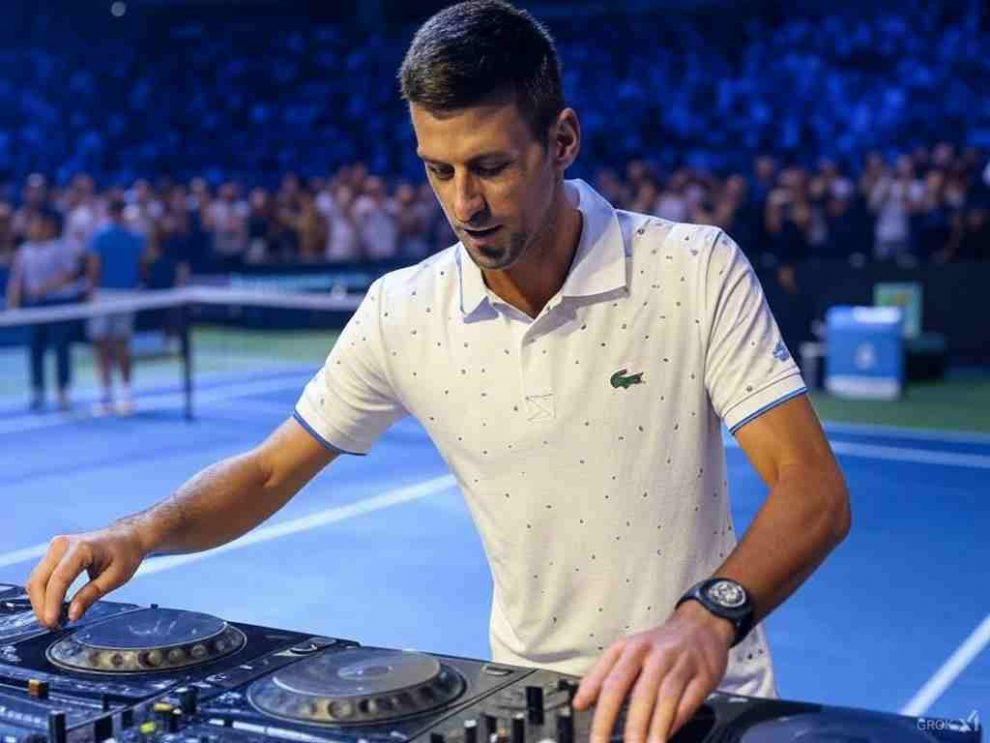 Imagen de AI con un Novak Djokovic siendo Dj en un partido de tenis