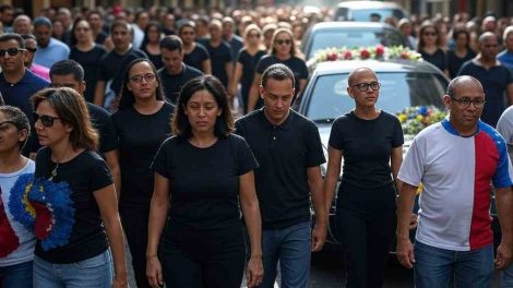un velorio multitudinario en una calle de Venezuela