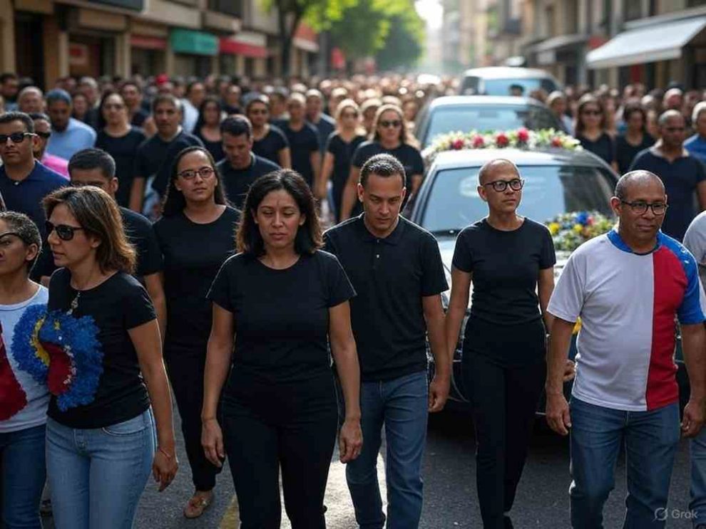 un velorio multitudinario en una calle de Venezuela