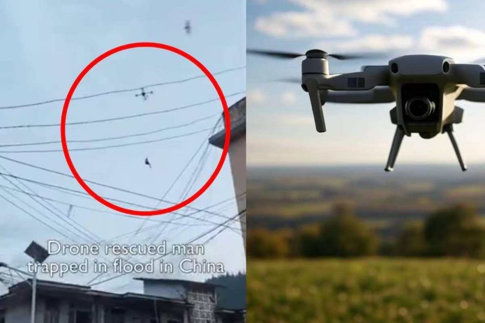 Un dron de carga pesada rescató a un hombre atrapado por inundaciones en Guangxi, China, durante fuertes lluvias.