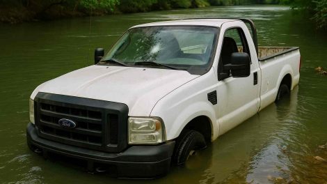 Un camión Ford 350 hundido en un rio de Barinas, Venezuela