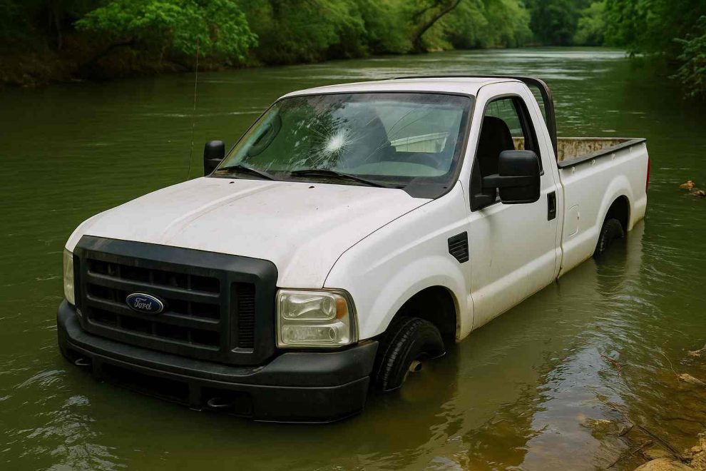 Un camión Ford 350 hundido en un rio de Barinas, Venezuela