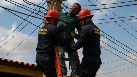 Bomberos rescatan a un hombre en un poste