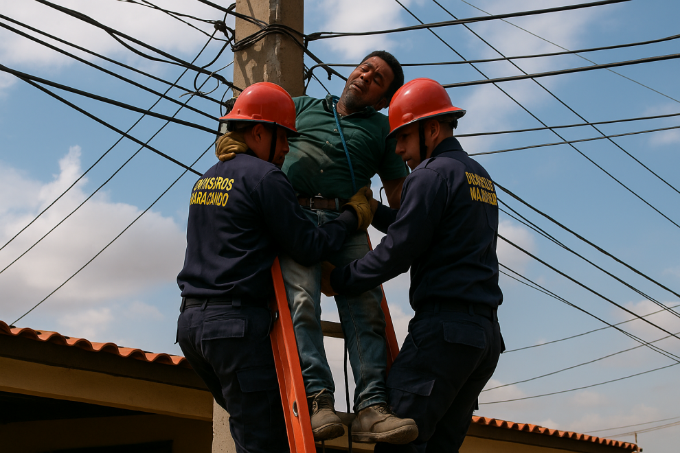 Bomberos rescatan a un hombre en un poste