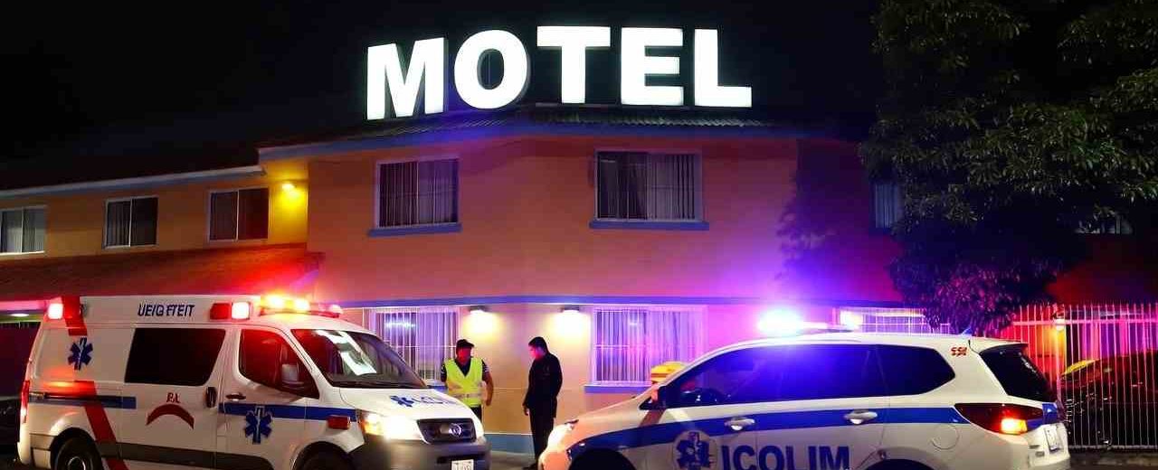 tragedia en un motel. Ambulancias y policías alrededor