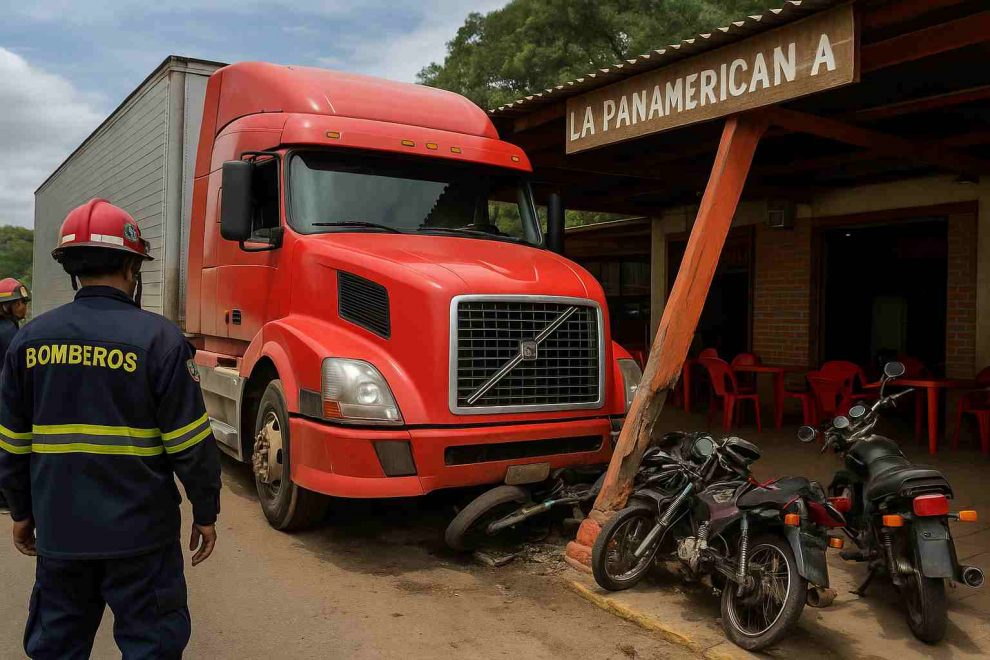 accidente gandola choca contra un restaurante