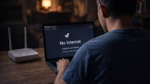 falla internet. Una persona intenta conectarse y no puede