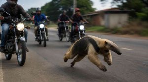 Oso melero perseguido por motorizados en Anzoátegui