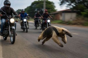 Oso melero perseguido por motorizados en Anzoátegui