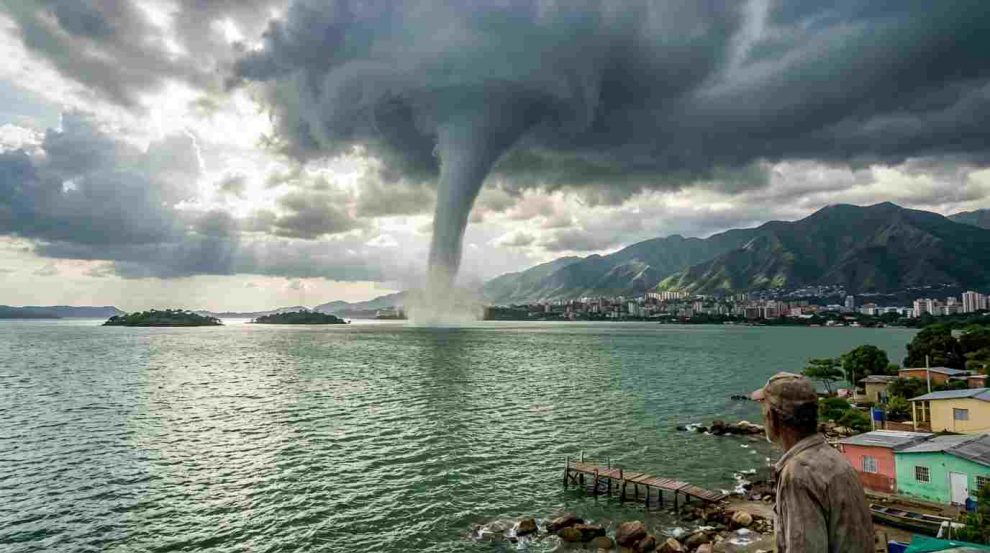 Captan tromba lacustre sobre el Lago de Valencia desde Palo Negro