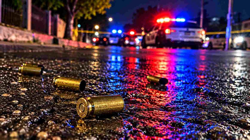 suceso. Casquillos bajo luces policiales-
